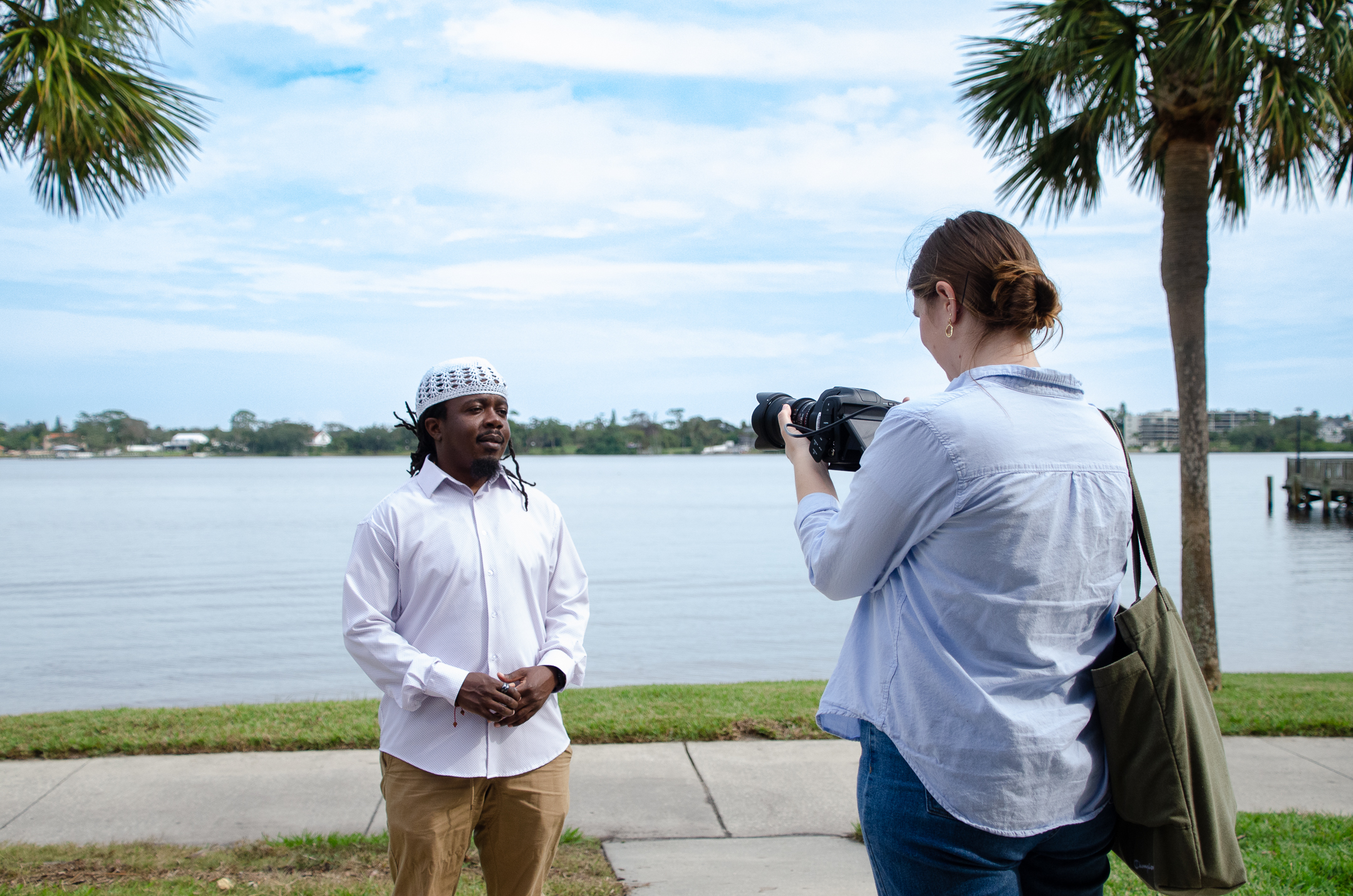 Students working on a video production set. 