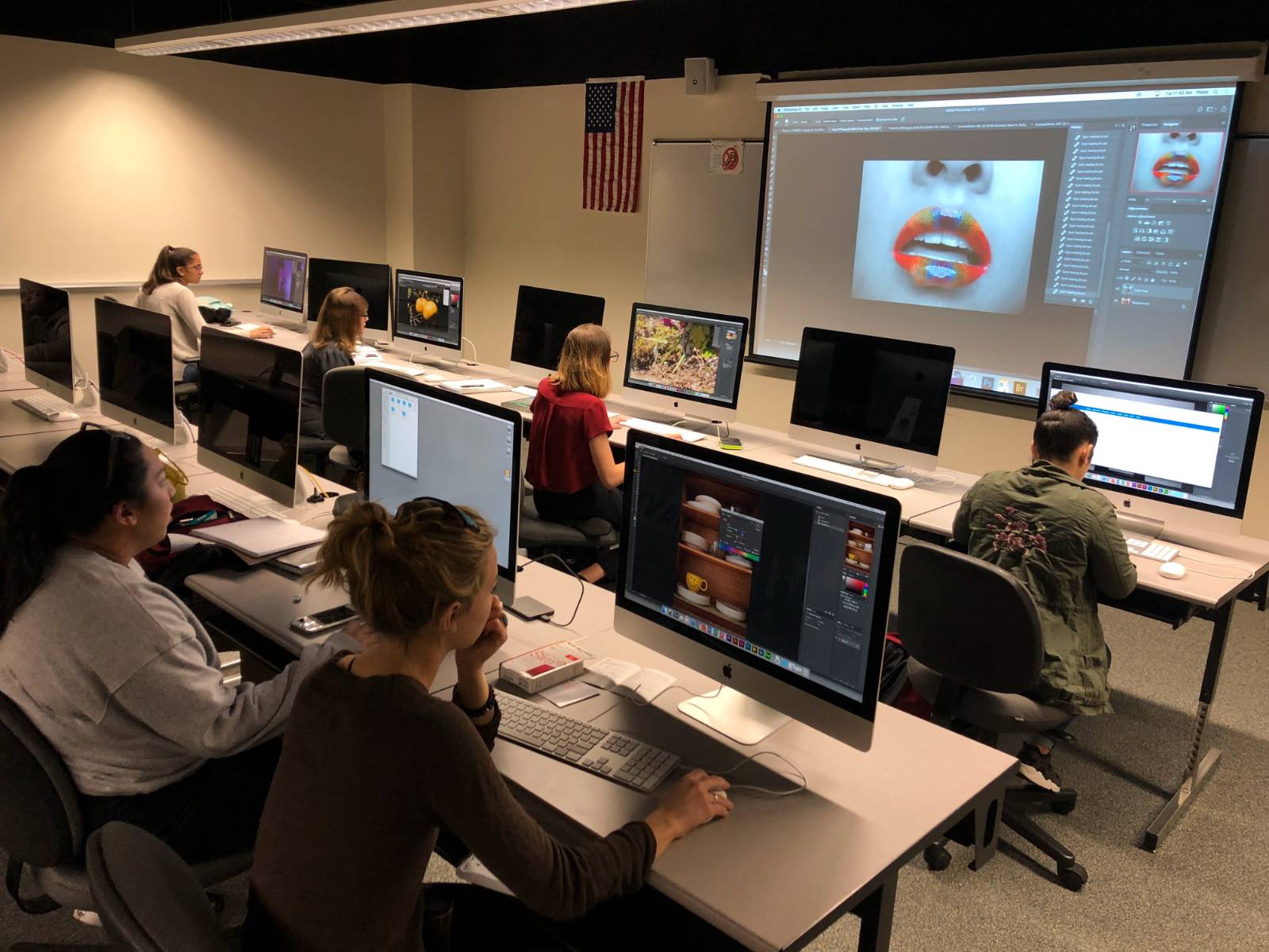 classroom of students editing in Photoshop
