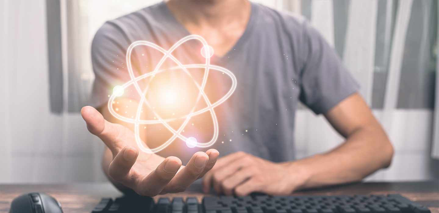 Boy holding atom molecule