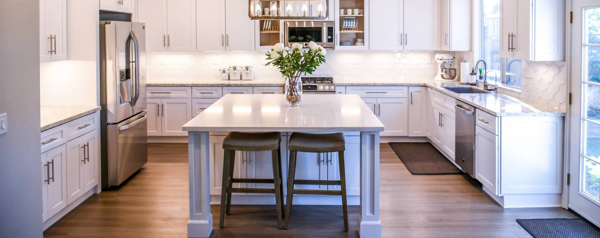 traditional white kitchen with island