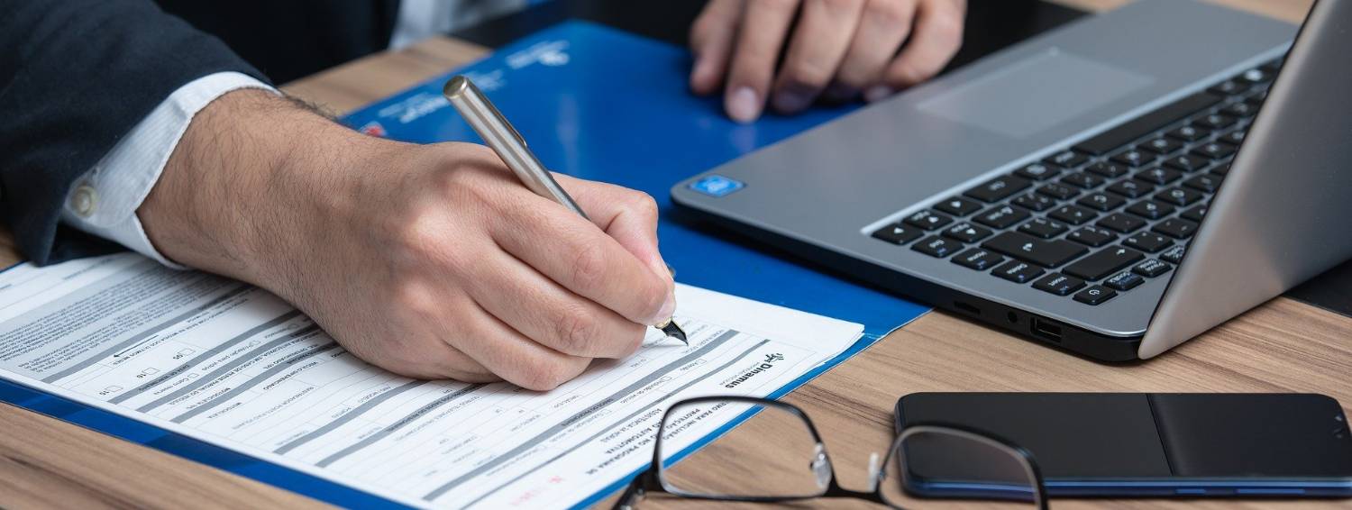 person reviewing and writing a contract