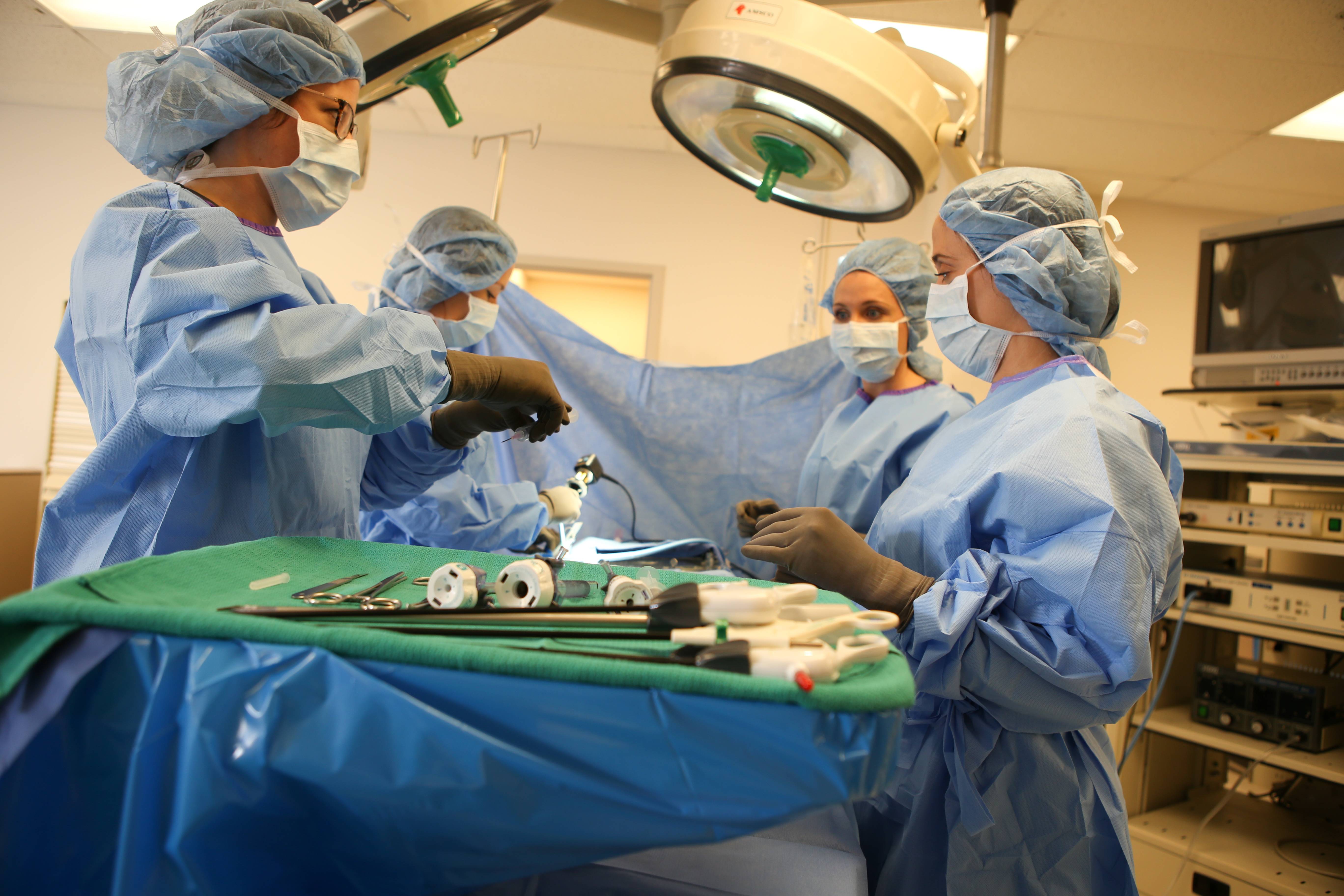Health career students in a surgical setting