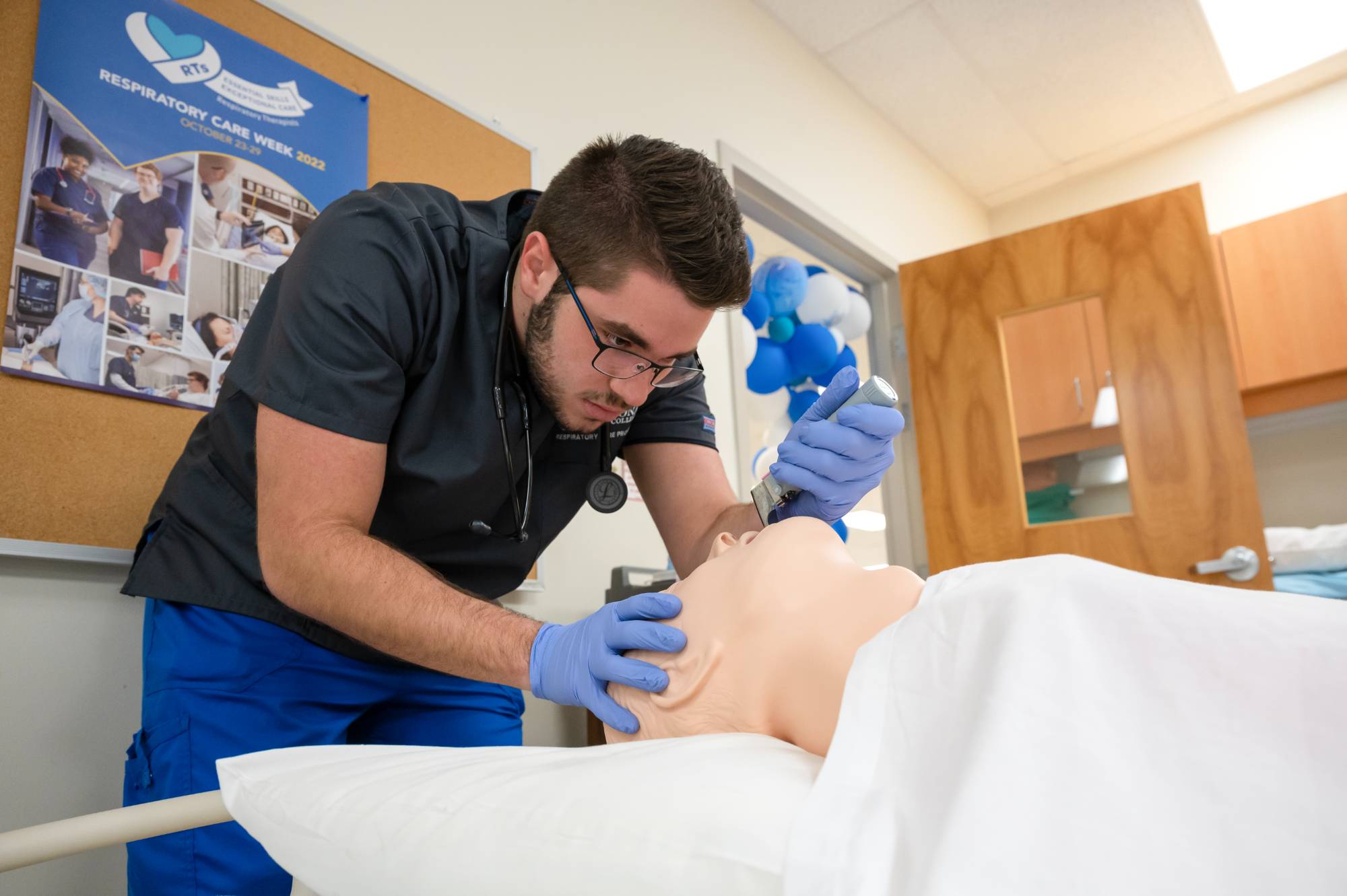 Respiratory therapy care student practicing skills