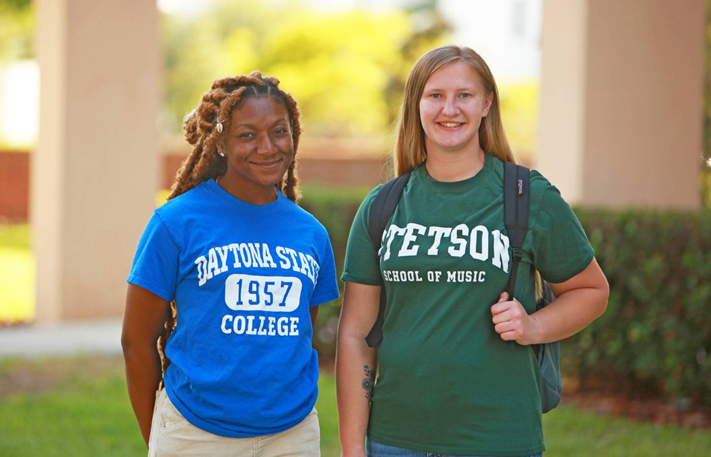 two students, one in DSC tshirt and one in Stetson School of Music tshirt