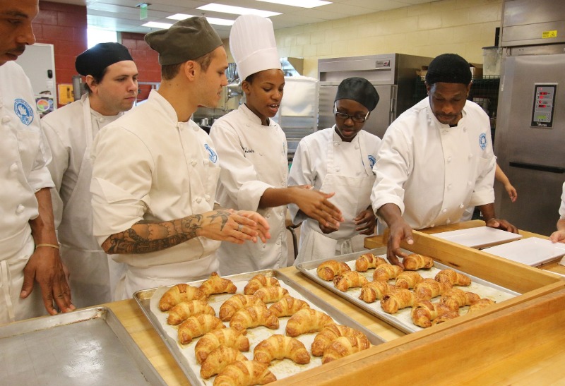 students and instructor in baking and pastry class