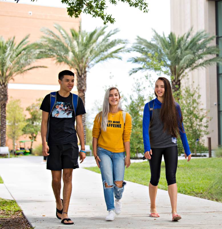 three students walking outside the Student Center