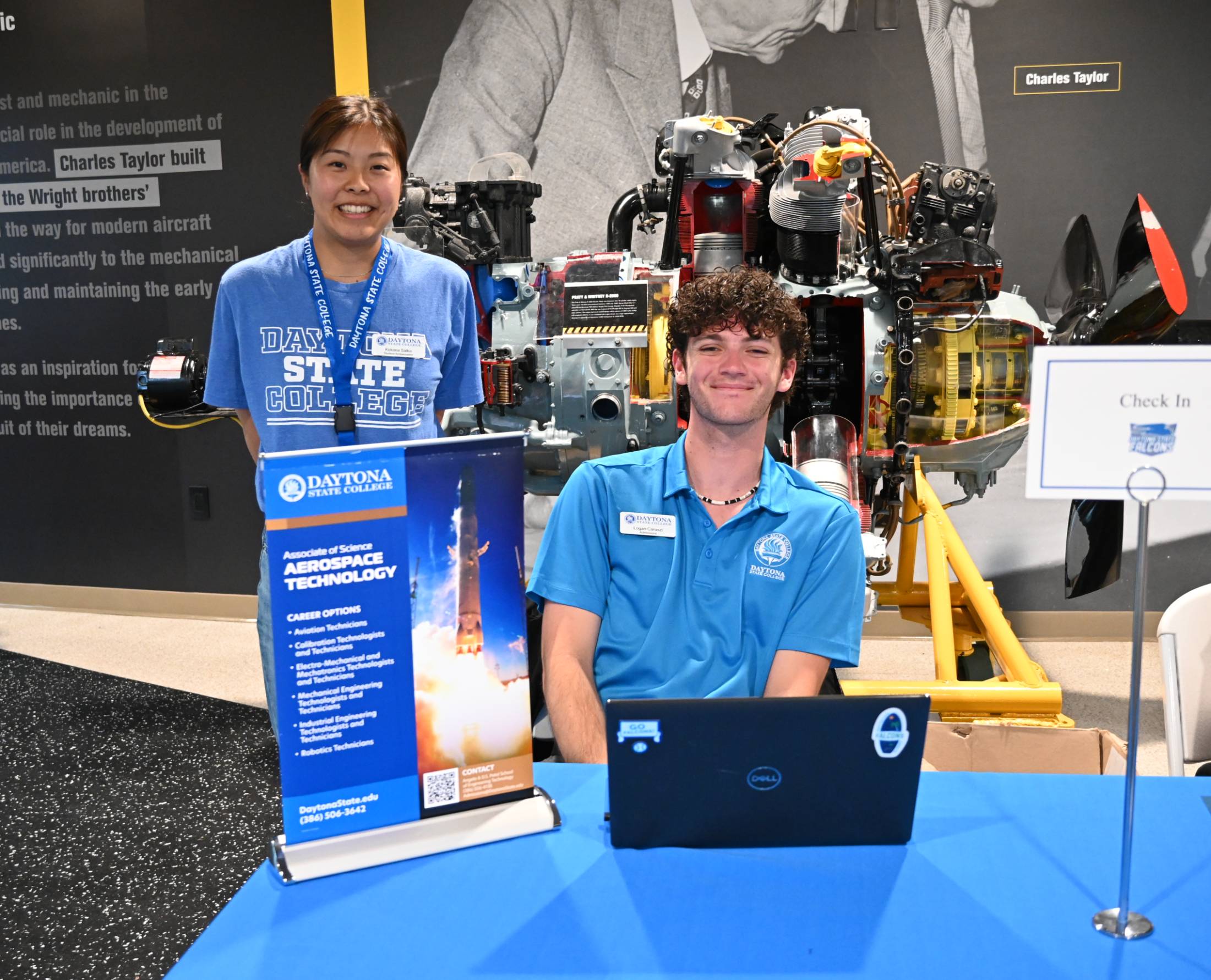 Admissions staff at the Aviation Maintenance Management open house. 