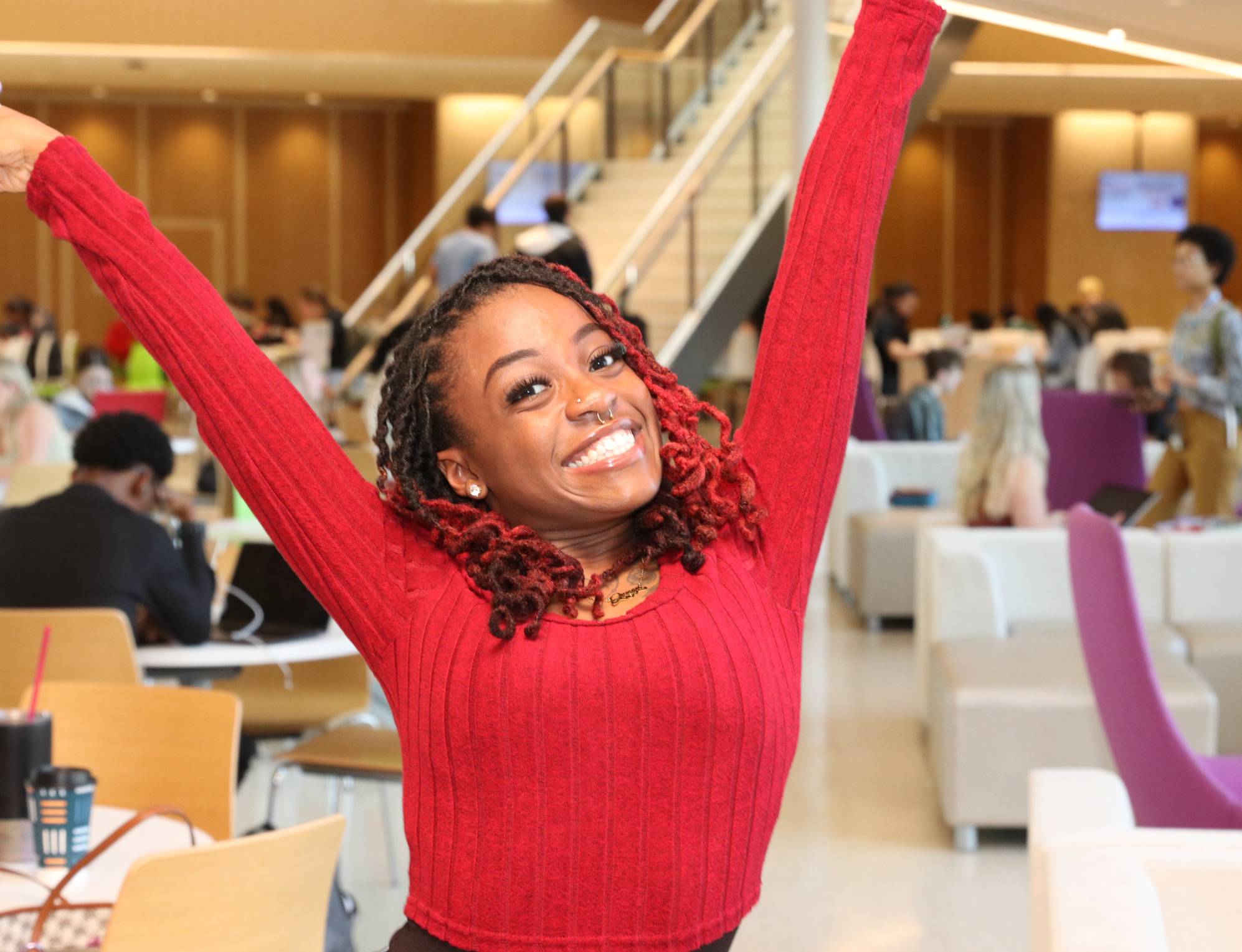 A student inside the student center.