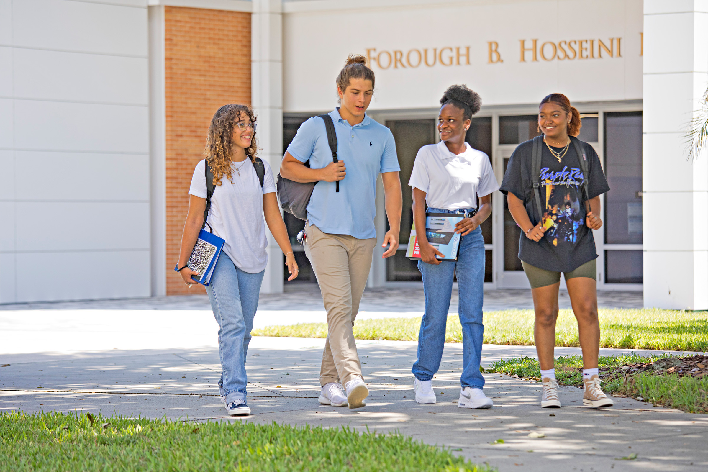 Students waling on campus