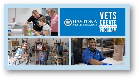 collage of images representing Vets Create scholarship program - studio arts, ceramics