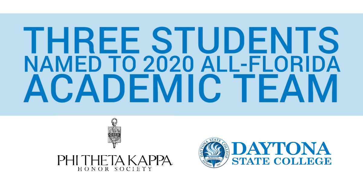 graphic image with text highlighting three DSC students named to 2020 all-florida academic team