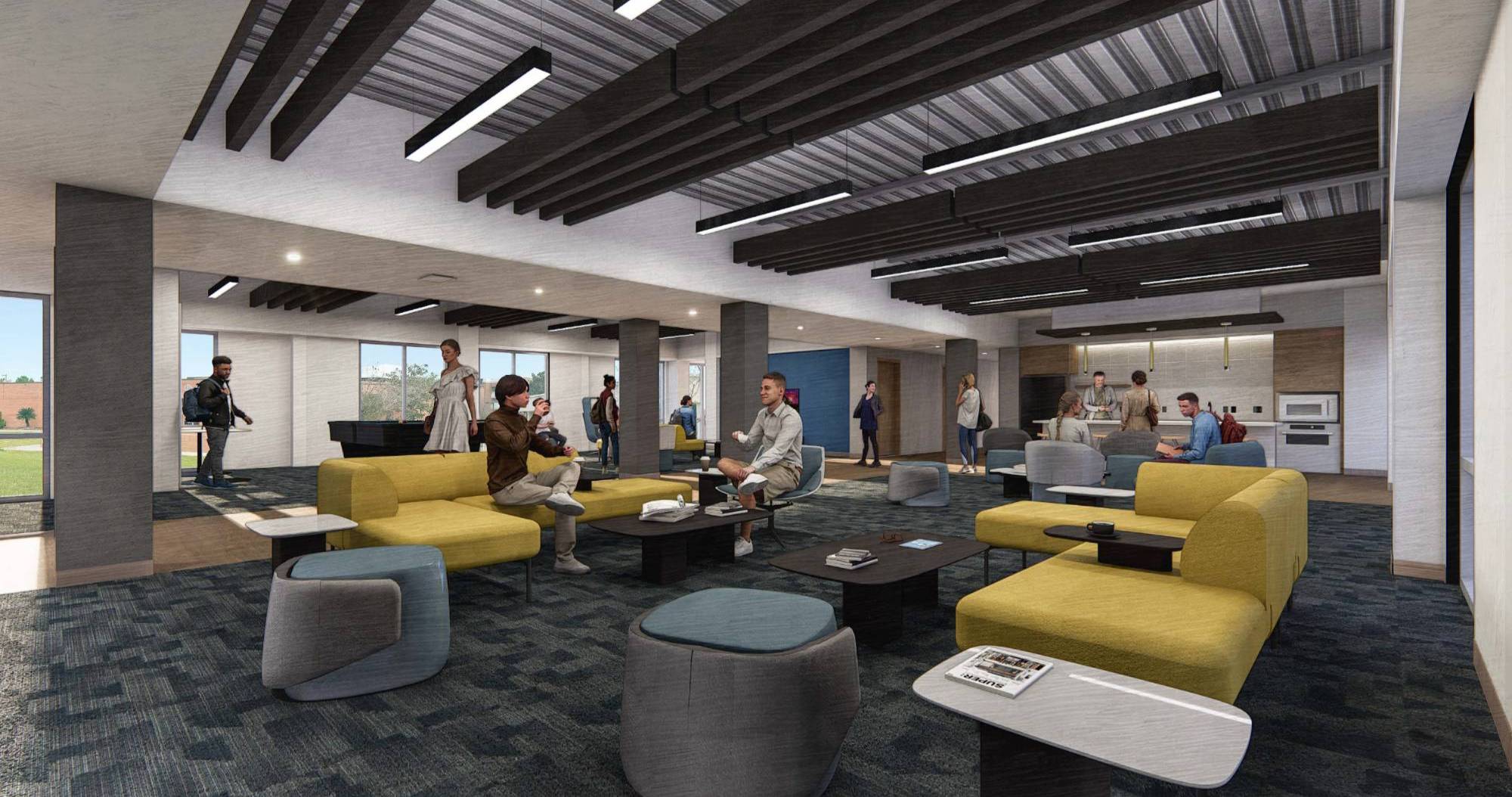 A rendering of DSC's 2nd residence hall student lounge.