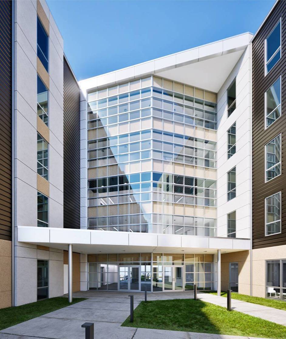 Several renderings of what the second residence hall will look like. Click the link for accessible screen reader version of the donation form.