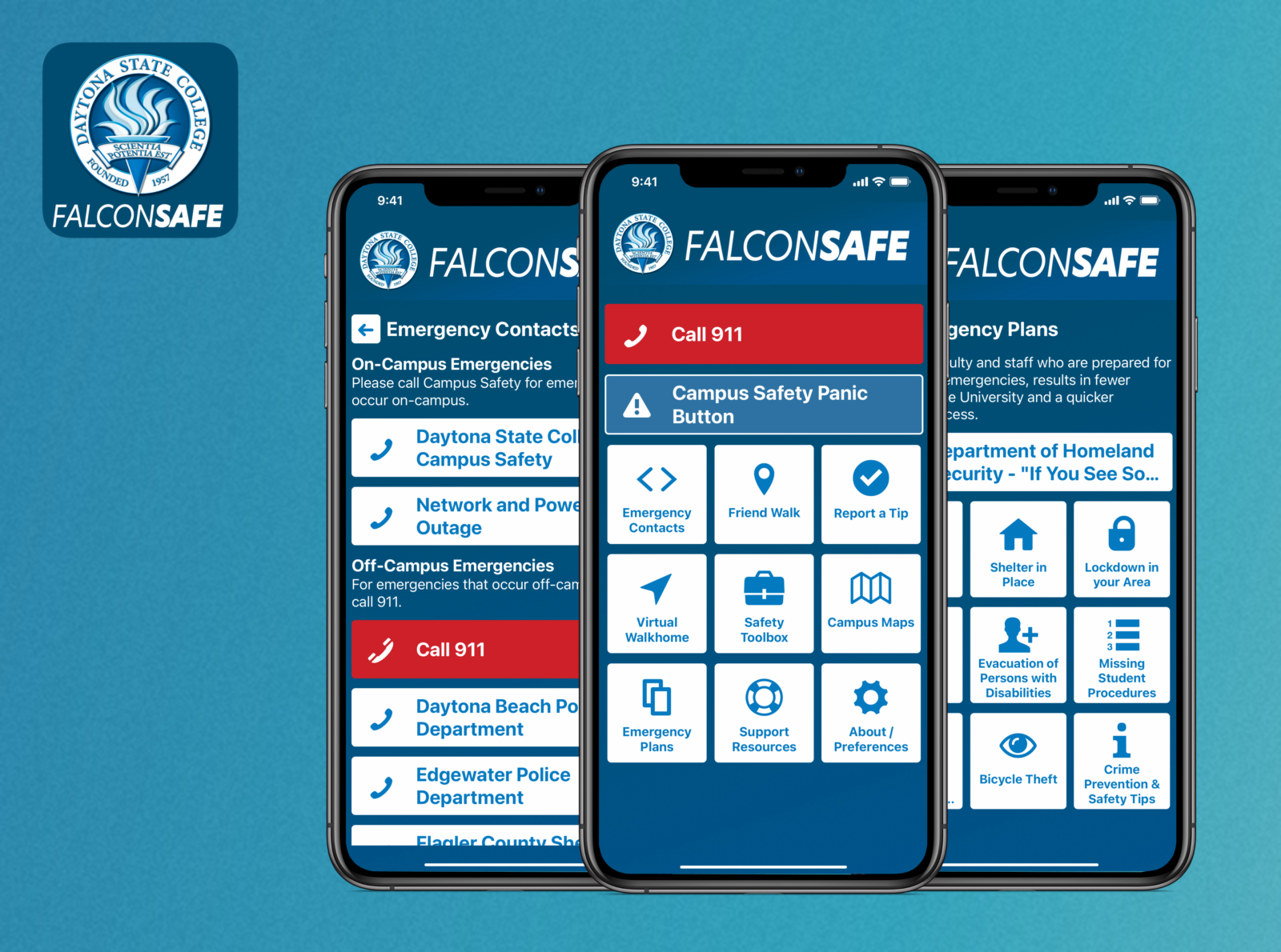 Mobile device with FalconSAFE app screen. 