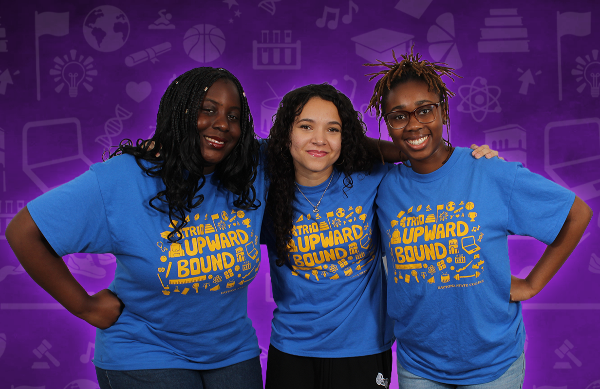3 girls in TRiO Upward Bound shirts