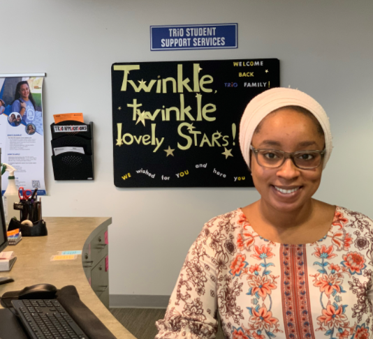 Student Rabia Halliru at TRiO front desk