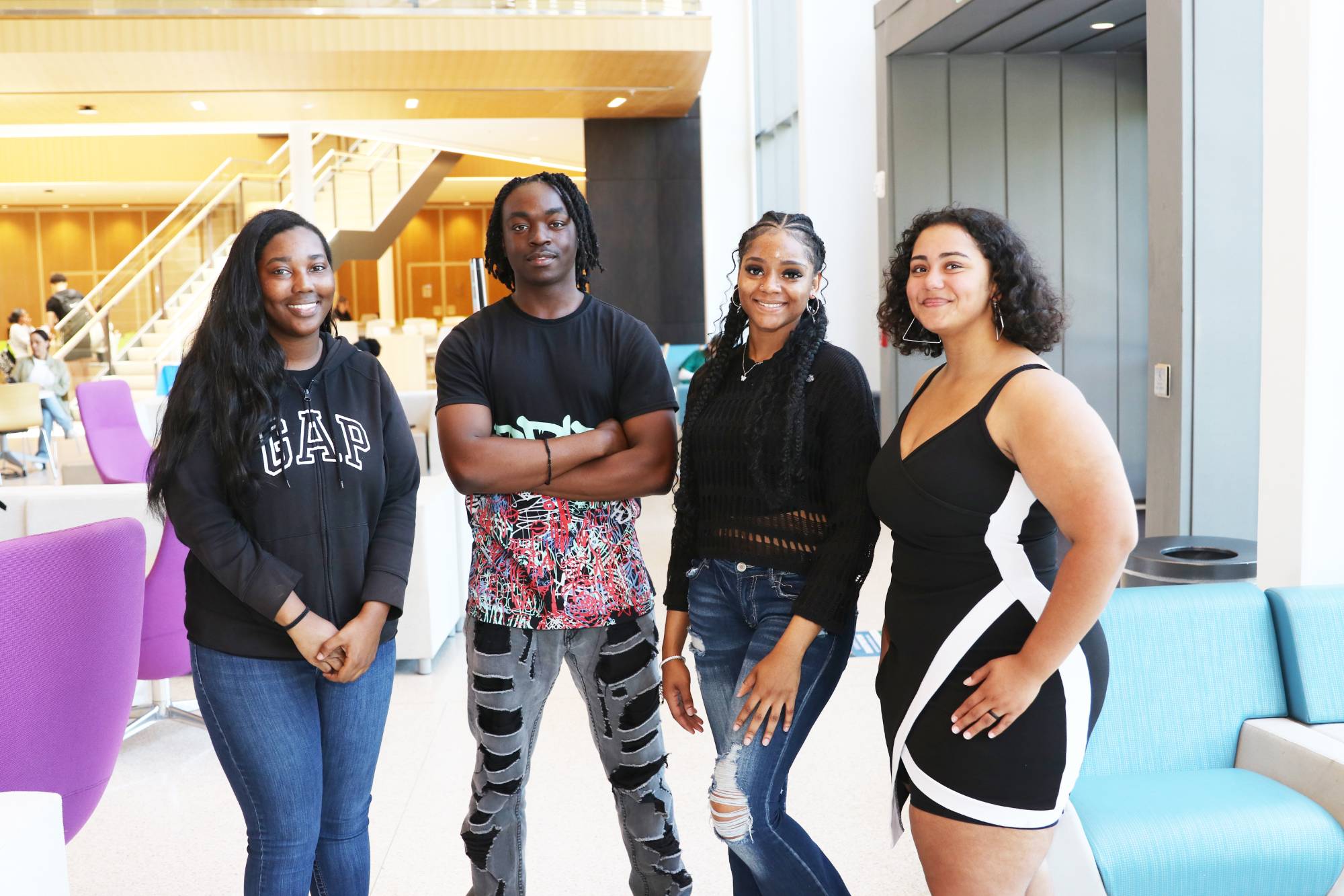 Trio students in the student center. 