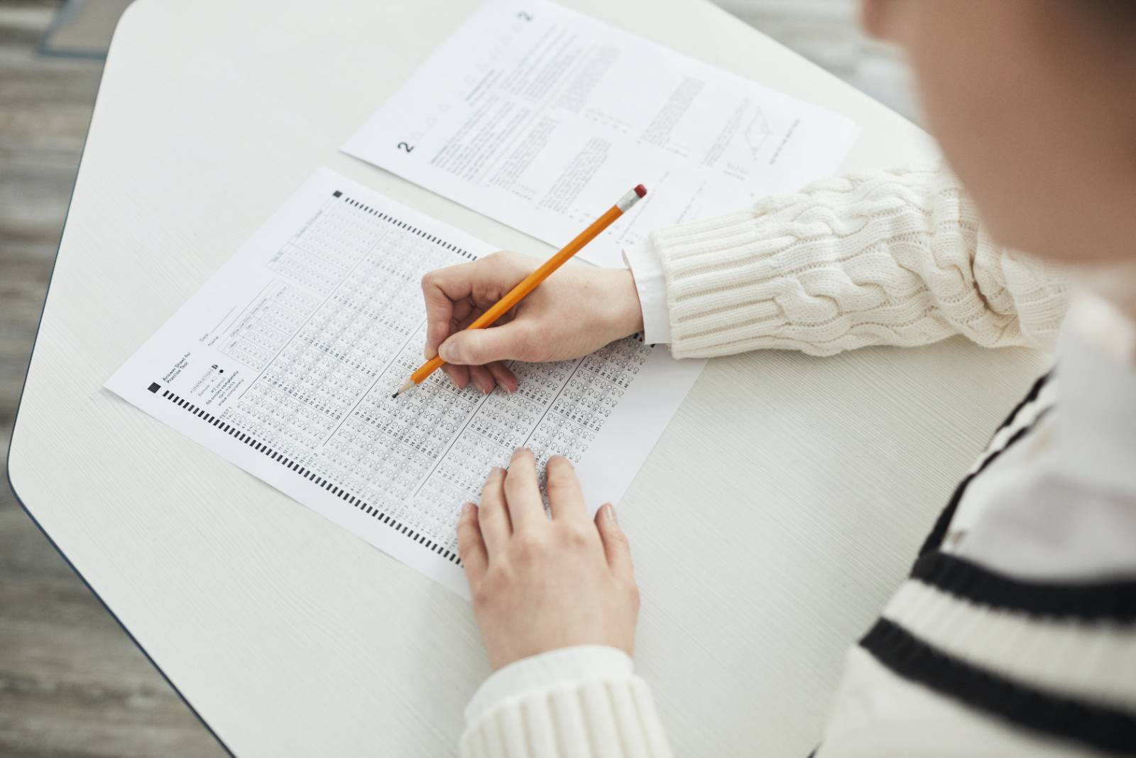 student taking a test