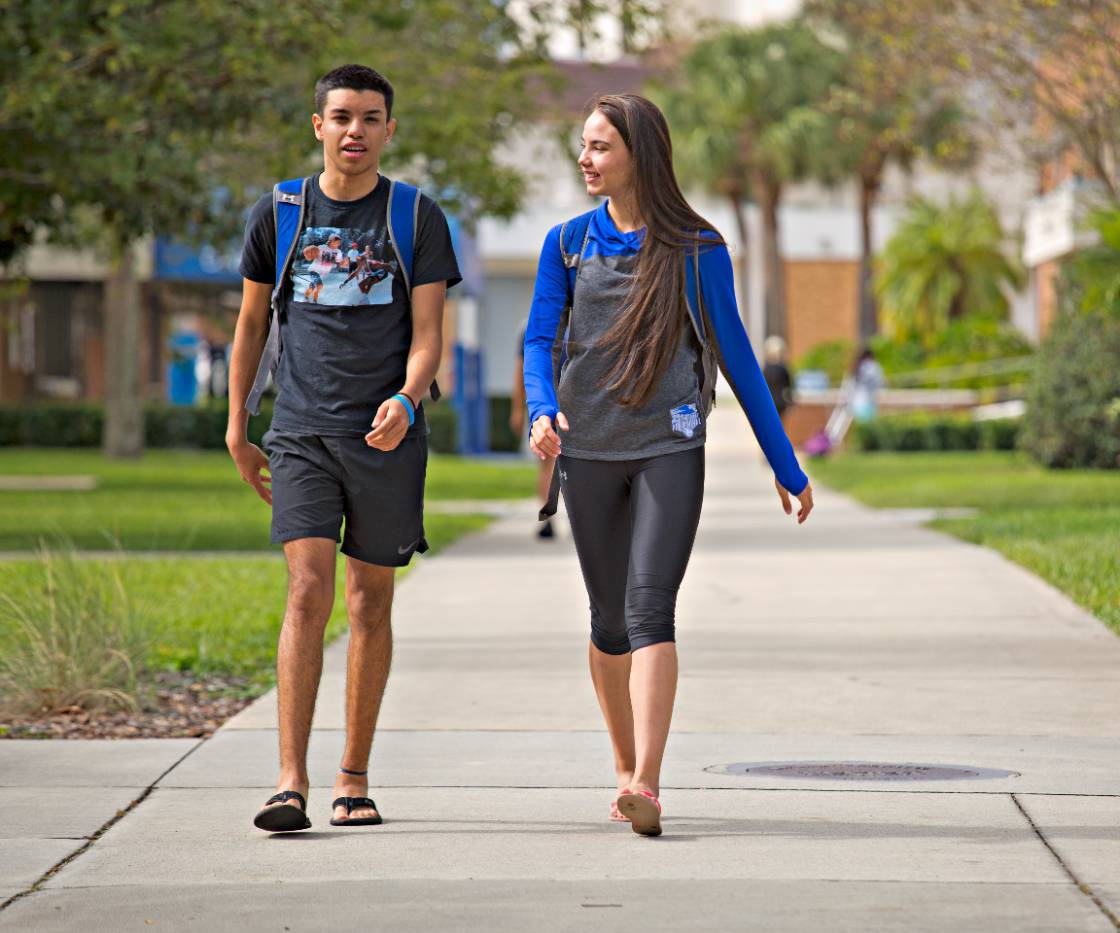Students walking across campus